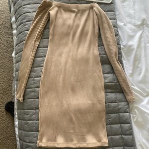 Nude/beige mini bodycon long sleeve dress!